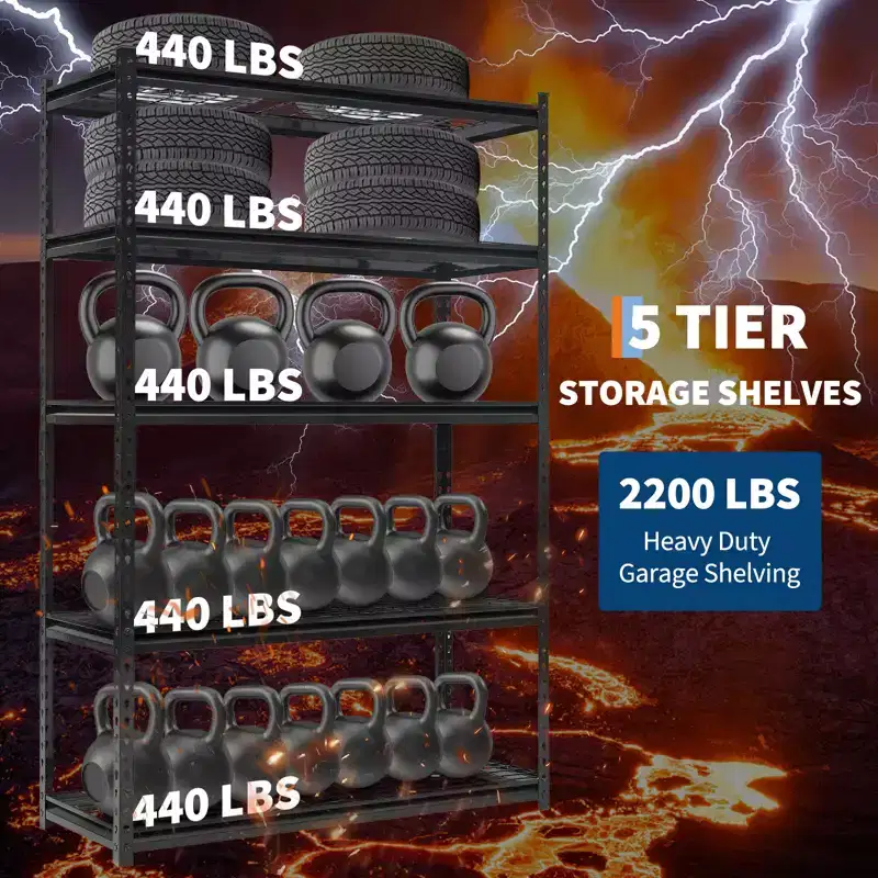 Heavy Duty 5-Tier Metal Shelf, 2200 lb Capacity  Adjustable Industrial Rack 47 W x 18 D x 72 H  Garage, Basement, Kitchen