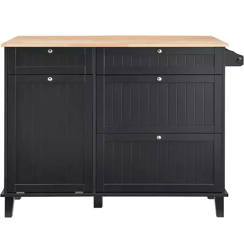 Rubberwood and MDF Kitchen Island Cart with Drawers and Trash Cabinet 50