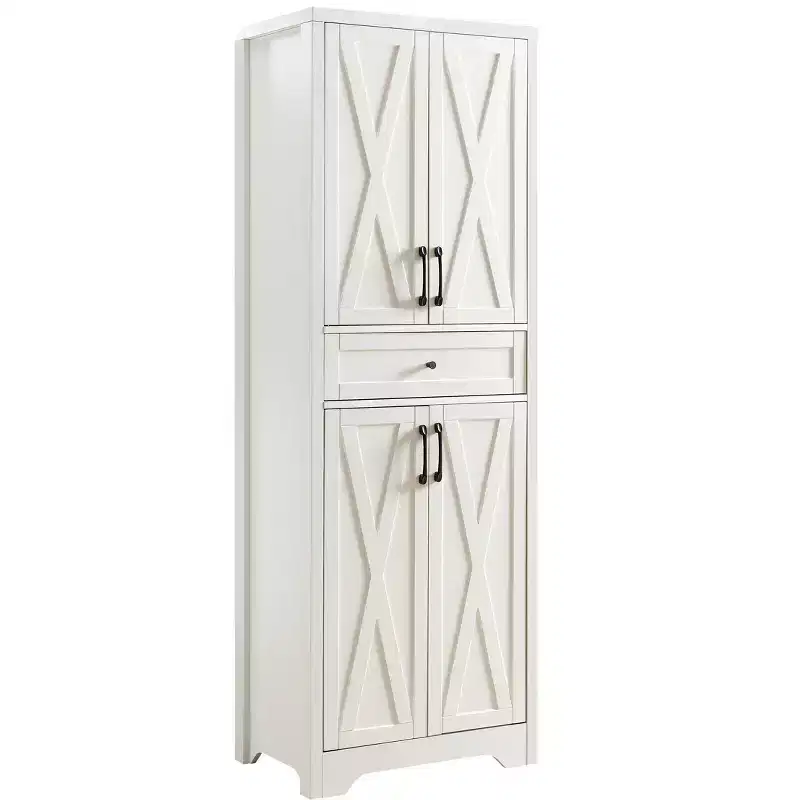 VIYET 68 Multi-Functional Living Room Sideboard, White Particle Board+MDF Storage Cabinet (Anti-Tipping Device for Living Room/Bedroom/Office)