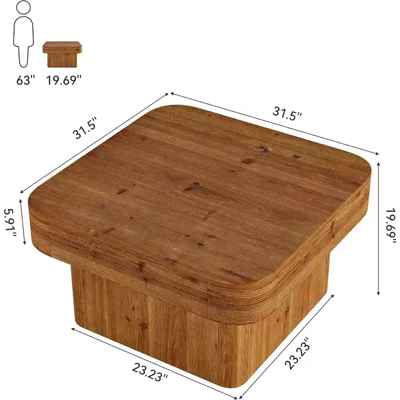Lantine 31.5'' Solid Wood Coffee Table for Living Room, Farmhouse Square Coffee Table for Small Spaces, Rustic Brown