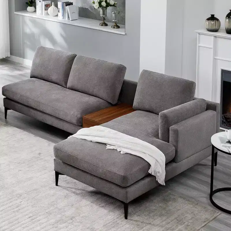 Minimalist 3-Seater L-Shaped Sectional Sofa Reversible Chaise Linen Upholstered Living Room
