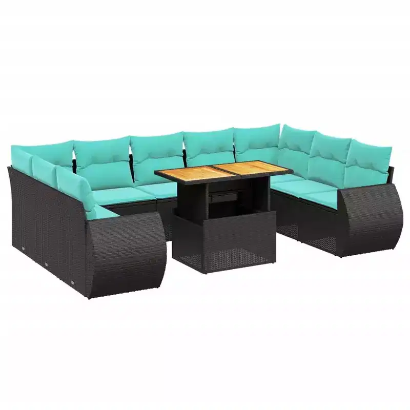 vidaXL 10 Piece Patio Sofa Set with Cushions Poly Rattan