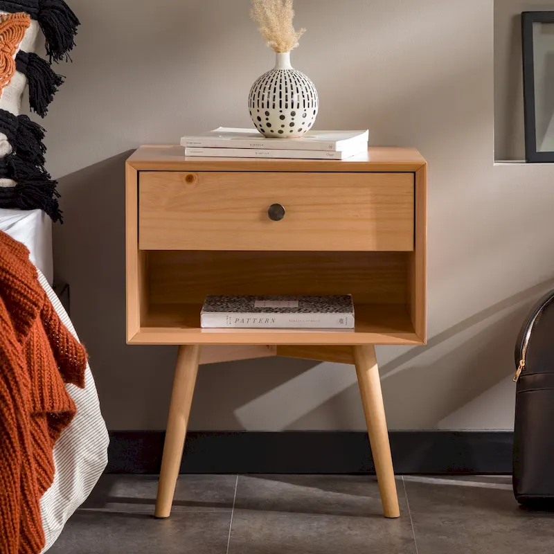 Middlebrook Mid-Century Solid Wood 1-Drawer, 1 Shelf Nightstand