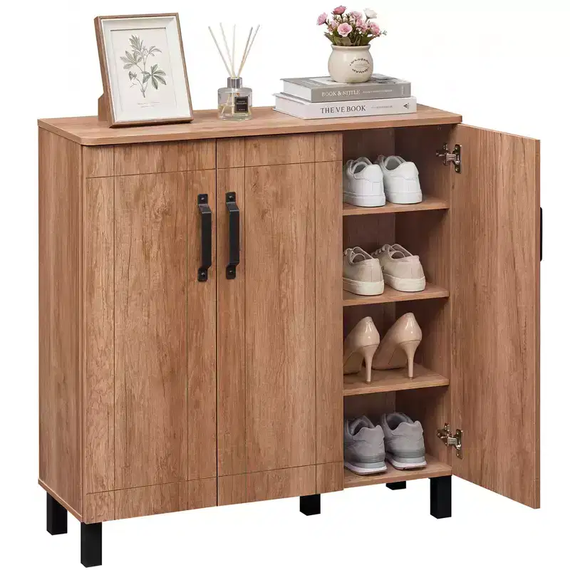 Gymax 5-Tier Shoe Storage Cabinet w/3 Doors Removable Shelves & Ventilation Hole
