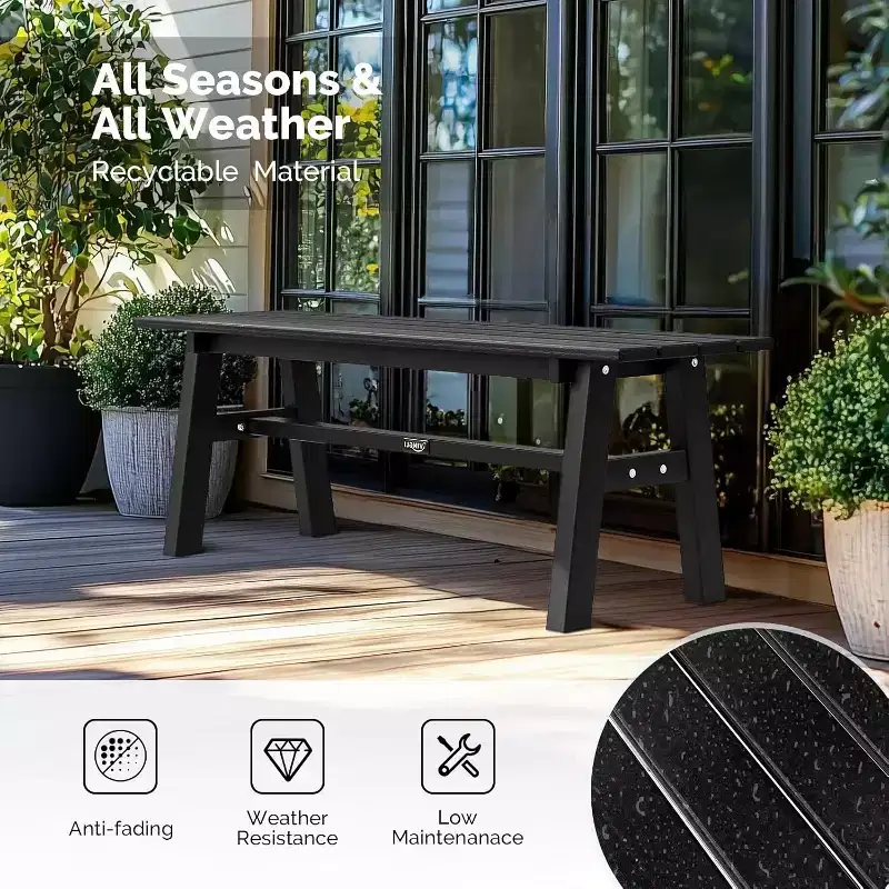 VINGLI 47 Outdoor Bench, Weatherproof Porch Bench w/Metal Legs, Poly Lumber Patio Backless Bench 660 LBS Capacity