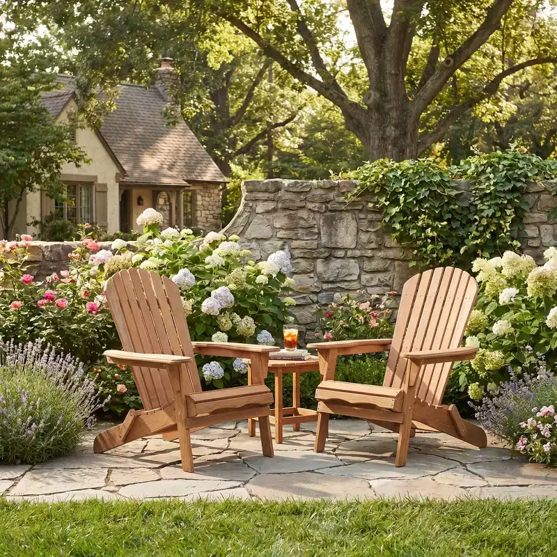 JVNOXK Set of 2 Wooden Folding Adirondack Chairs with Pre-Assembled Backrest, Outdoor Patio Chairs for Garden, Backyard, Porch, Pool & Fire Pit