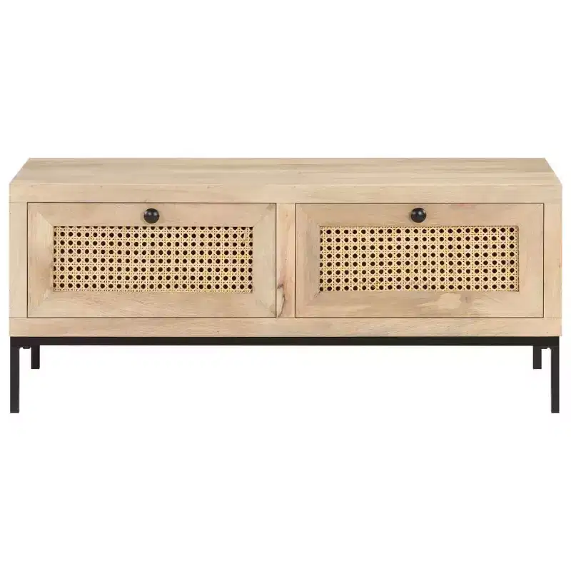 Coffee Table 35.4x19.7x14.6 Solid Mango Wood and Natural Cane