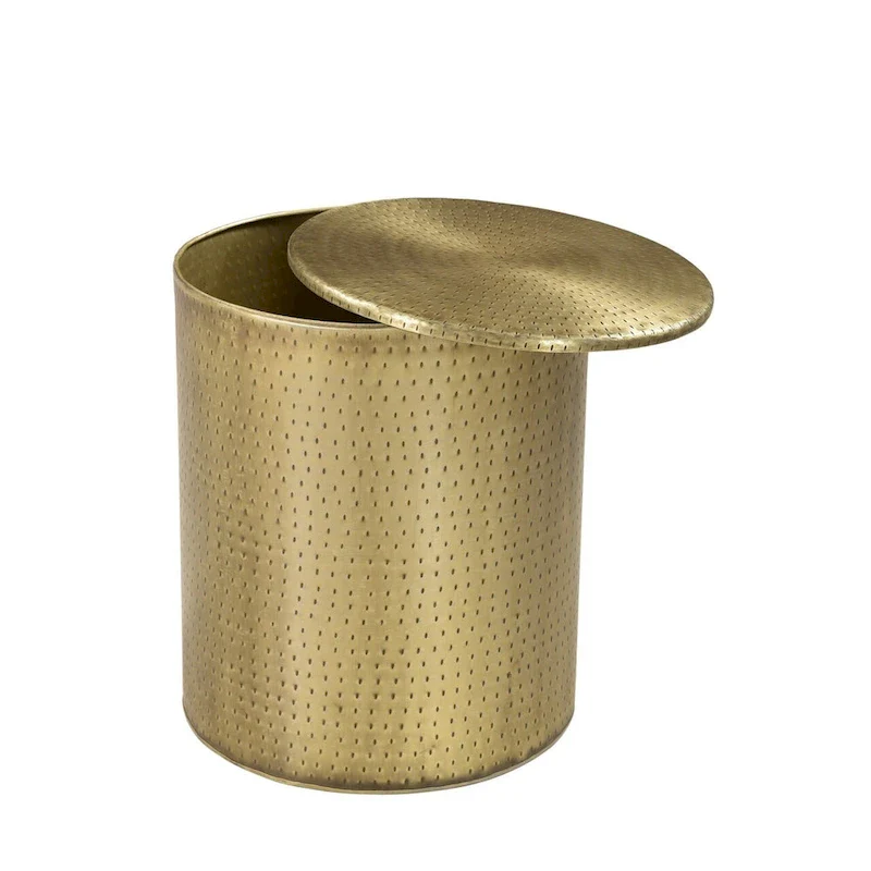 Round Hammered Gold Iron Drum End Table