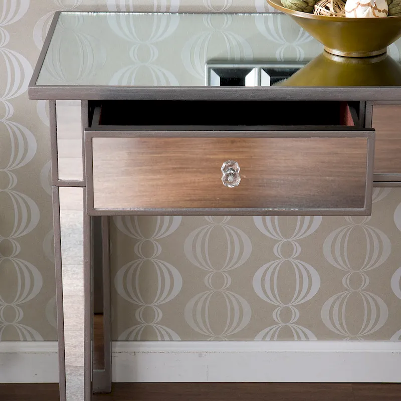 Mirrored Accent Table with Crystal Hardware