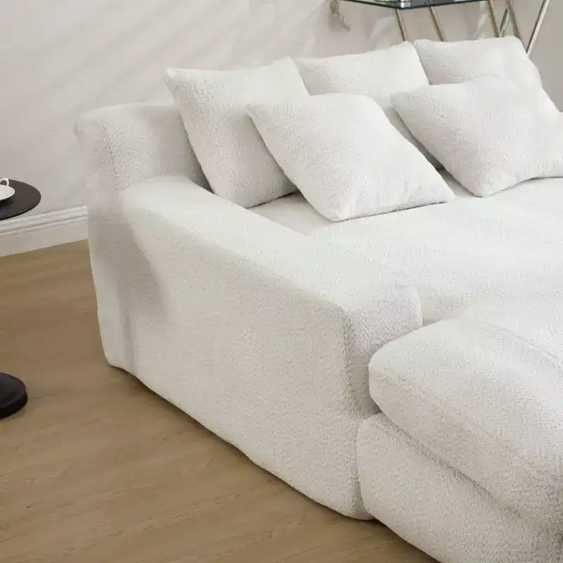 Luxurious Deep-Seat Sofa for Two: Chenille Fabric and 5 Back Pillows