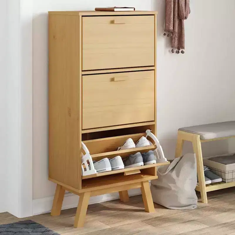vidaXL Shoe Cabinet Solid Pine Wood with a Wax Finish, Engineered Wood
