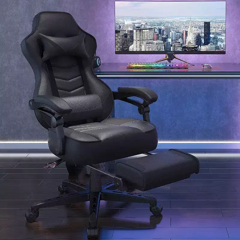 Gaming Chair with Footrest and Lumbar Support, Breathable Computer Chair with Pocket Spring Cushion