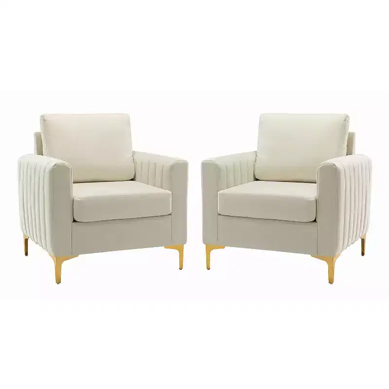 Set of 2 Iapygia Contemporary Tufted Wooden Upholstered Club Chair with Metal Legs for Bedroom Club Chair| ART OF LIVING DESIGNS