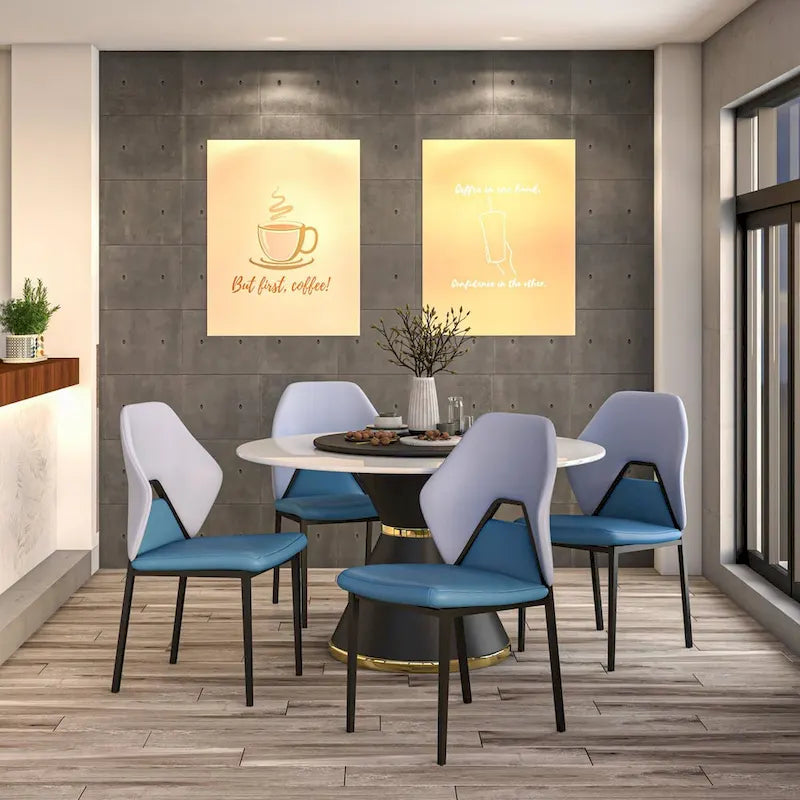 Leather Dining Chair in Black Iron Modern Upholstered Accent Kitchen Side Chair