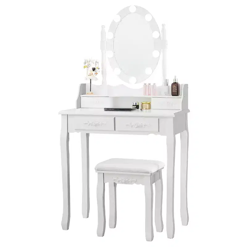 Costway Vanity Table Table 10 Dimmable Bulbs Black White Brown