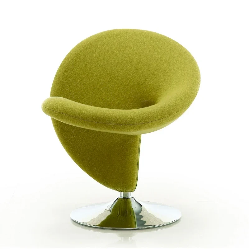 Polished Chrome Wool Blend Swivel Accent Chair | Mid-Century Modern Style