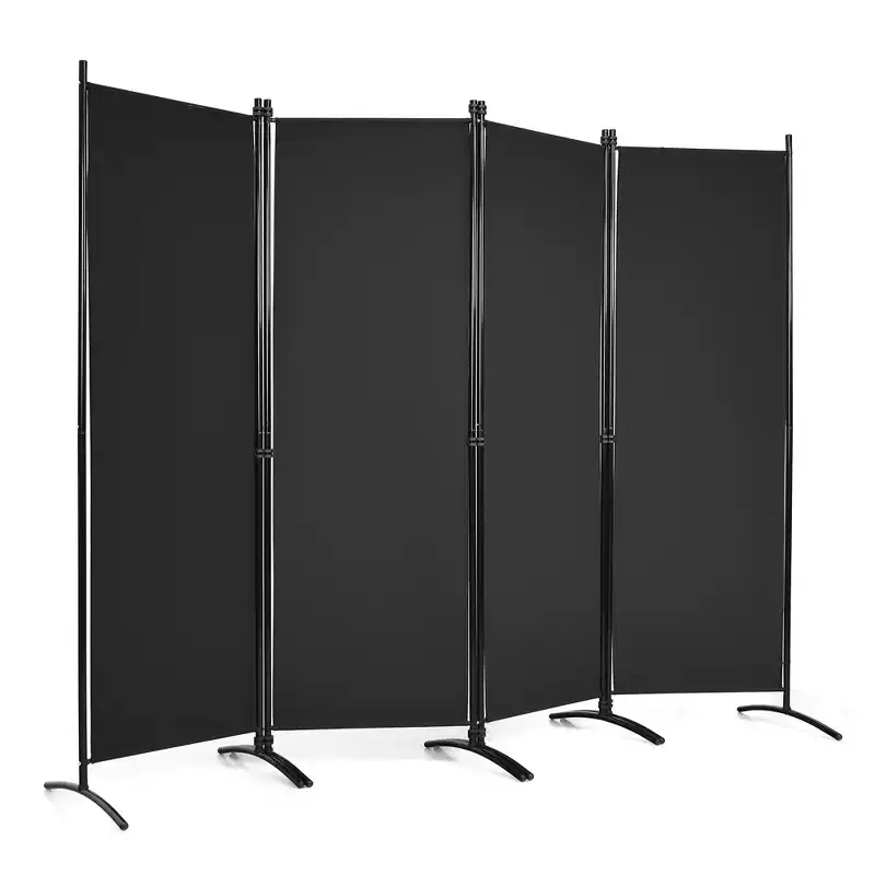 4-Panel 5.6ft Room Divider Folding Fabric Privacy Screen with Steel Frame White/Black/Brown