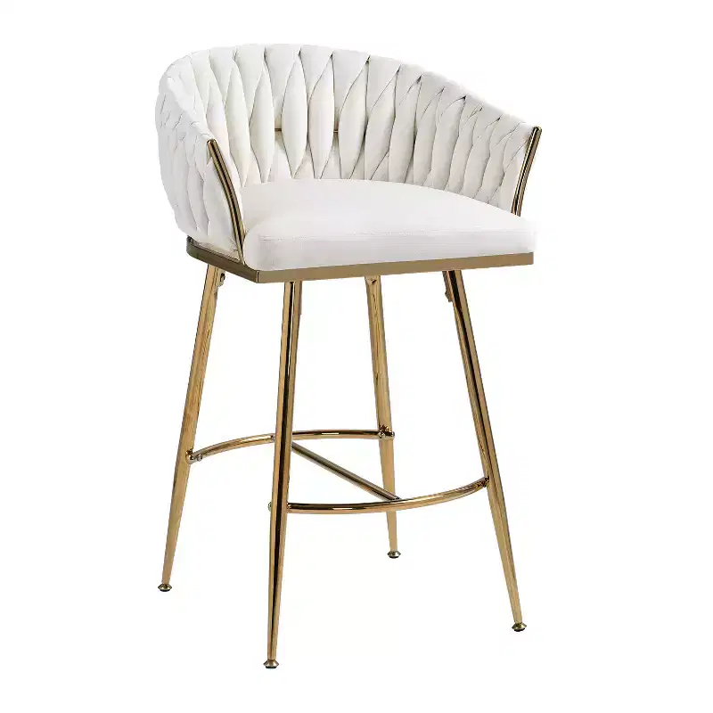 26 Inch Counter Height Bar Stool, Velvet Kitchen Island Stool with Wave Back, Gold Chrome Base and Footrest, Beige