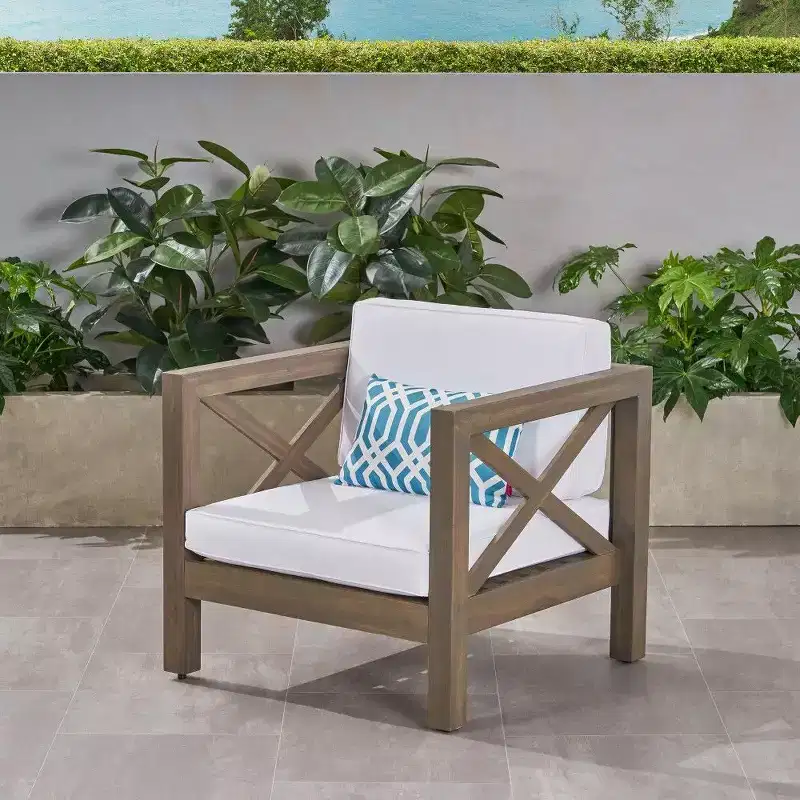 TUYOHW Acacia Wood Club Chair,Mid-Century Modern Patio Accent Chair with Water-Resistant Cushion for Backyard Garden Poolside