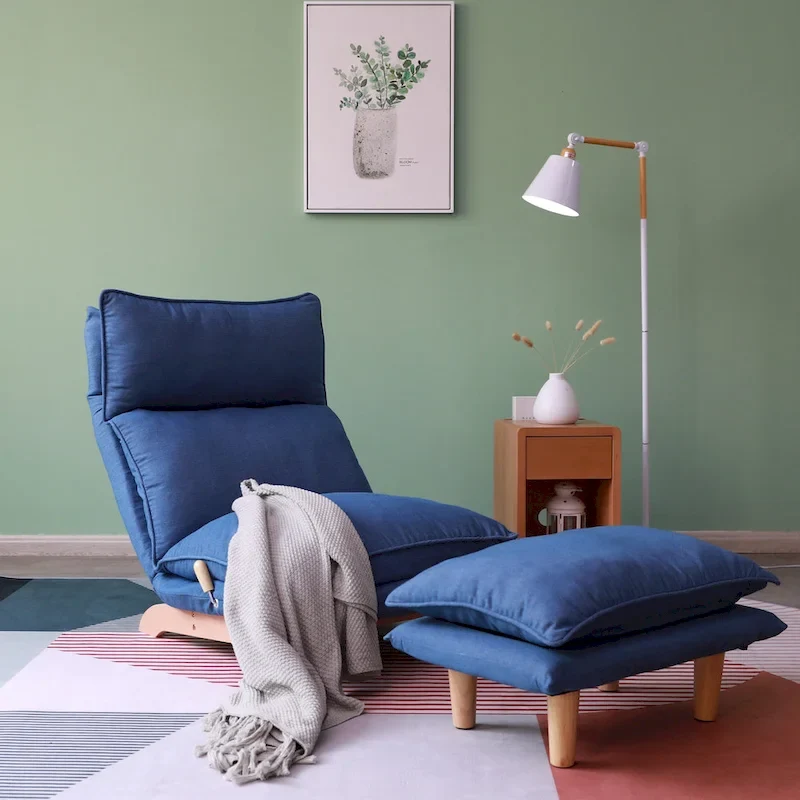 Blue Upholstered Foldable Reclining Leisure Chair - 48W x 27.56D x 37H