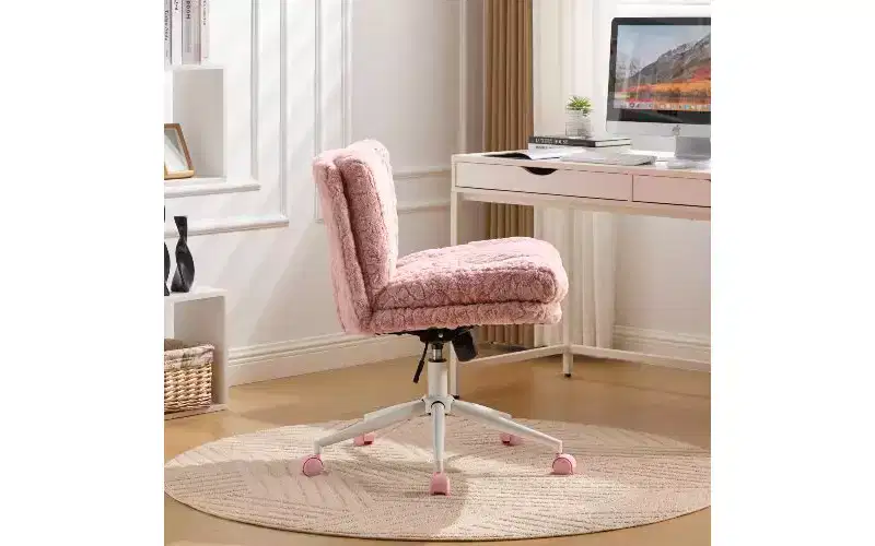 TUYOHW Plush Faux Alpaca Ergonomic Office Chair, 26.4 Wide Seat Home Office Desk Chair, Adjustable Swivel Vanity Chair with Metal Base