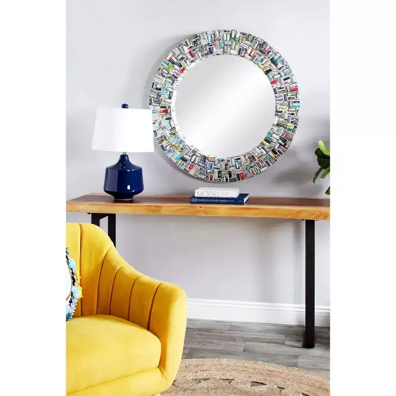 Glass Handmade Recycled Magazine Frame Wall Mirror - Olivia & May: Bohemian Decor, Velvet Frame, No Assembly Required