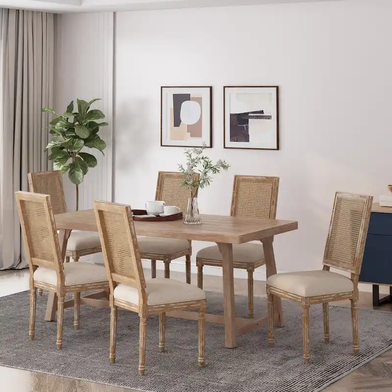 Regina French Country Wood and Cane Upholstered Dining Chair (Set of 6) by Christopher Knight Home