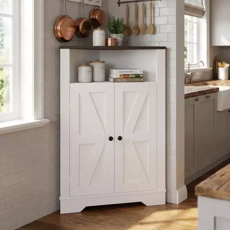 Corner Storage Cabinet, Farmhouse Small Floor Corner Cabinet with Door, Narrow Cabinet Organizer for Bathroom,Pantry, Living Room, Kitchen