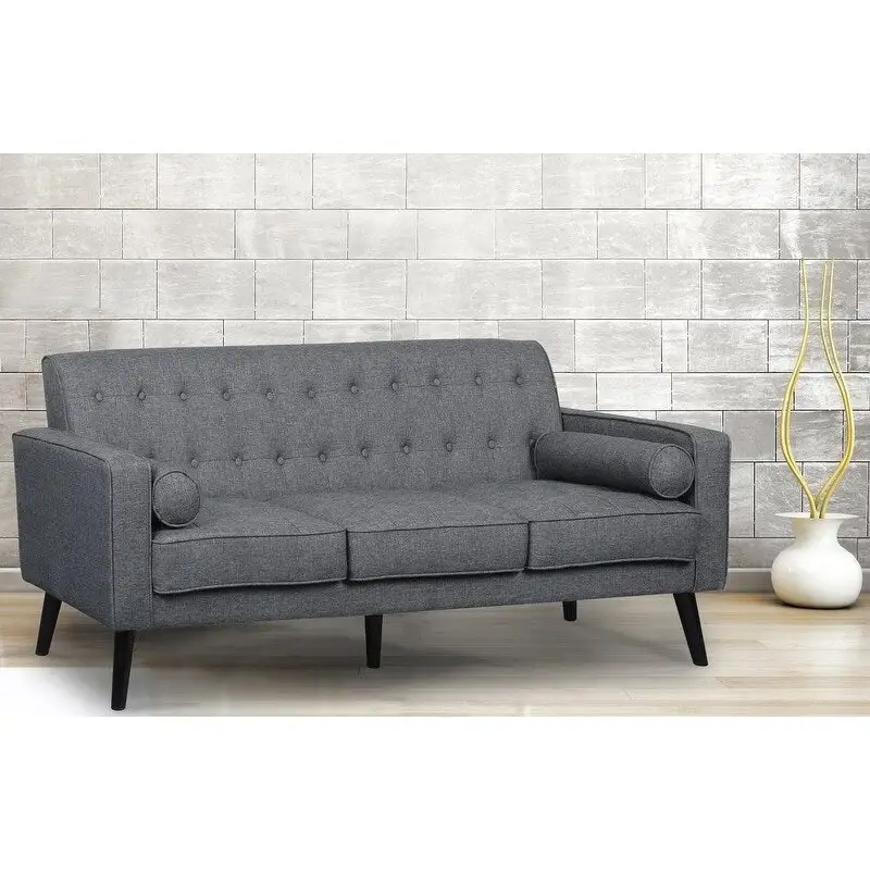 Mid-Century Upholstered Button-Tufted Sofa, Solid Wood Frame, High-Density Foam Cushions
