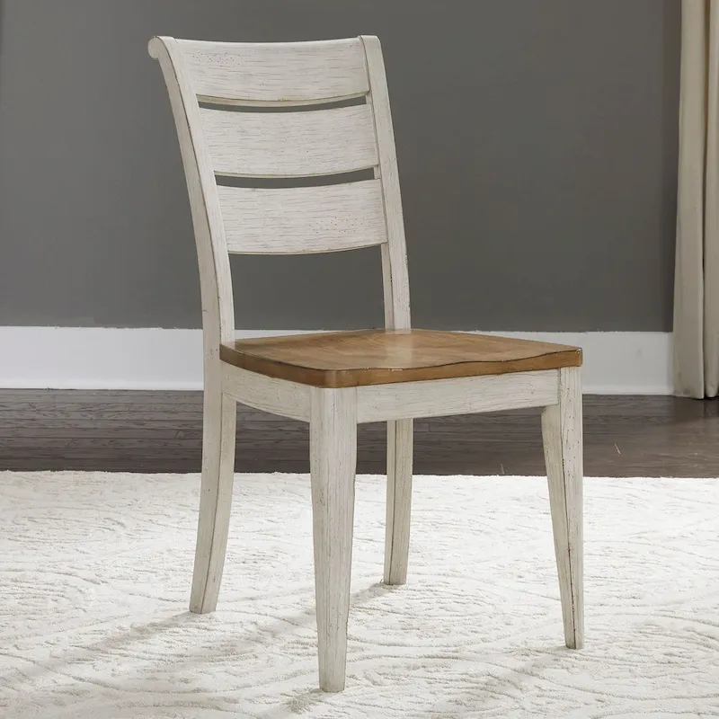 Antique White Ladder Back Side Chair with Chestnut Seat, Set of 2