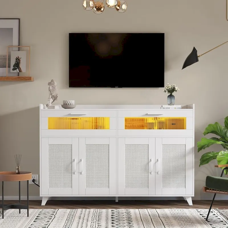 Sideboard Buffet Cabinet with LED Light & Power Outlets