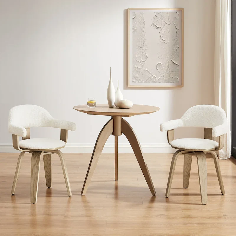 Mid-Century 360° Swivel Accent Chair | Solid Poplar Wood | Faux Leather or Boucle | Multi-Use