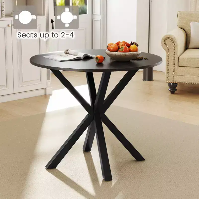 Costway 36 Round Farmhouse Dining Table for 4 w/Stable Intersecting Pedestal Base Black