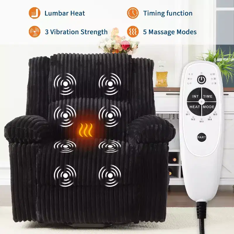Power Lift Recliner Chair with Heat & Massage, Electric Lift Recliner with Padded Seat & 2 Side Pockets, Single Sofa Seat for Living Room