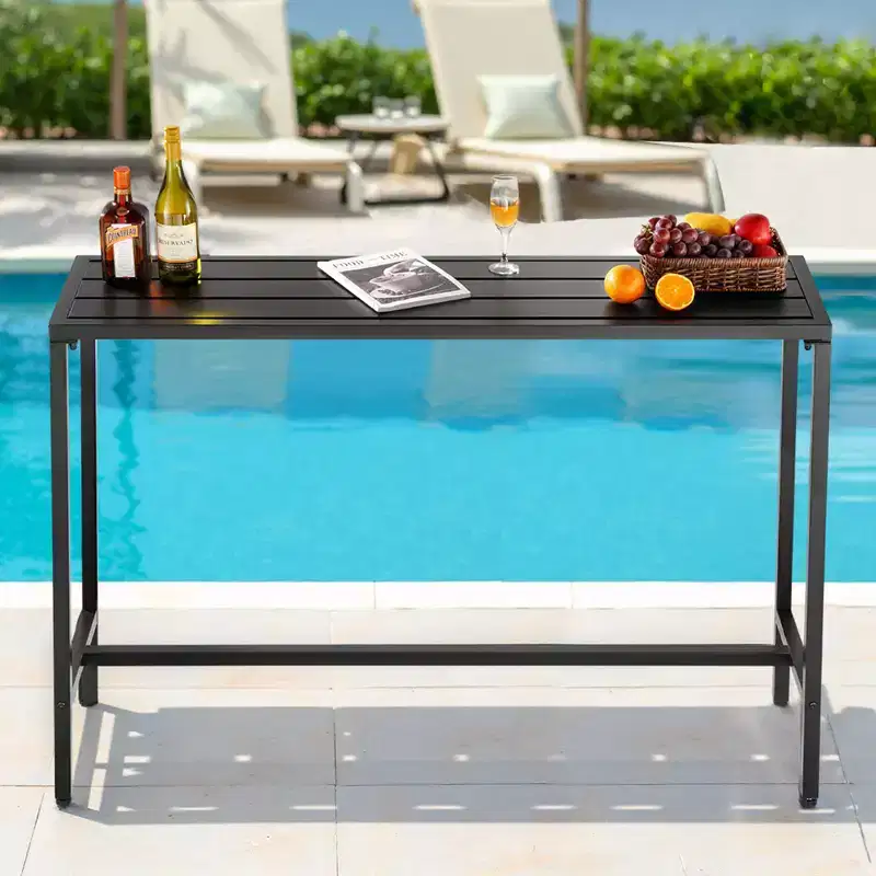VEVOR Outdoor Bar Table, 55 x 15 in Patio Bar Table, Waterproof Top & Sturdy Metal Frame, Rectangle Counter Height Dining Tables, Black