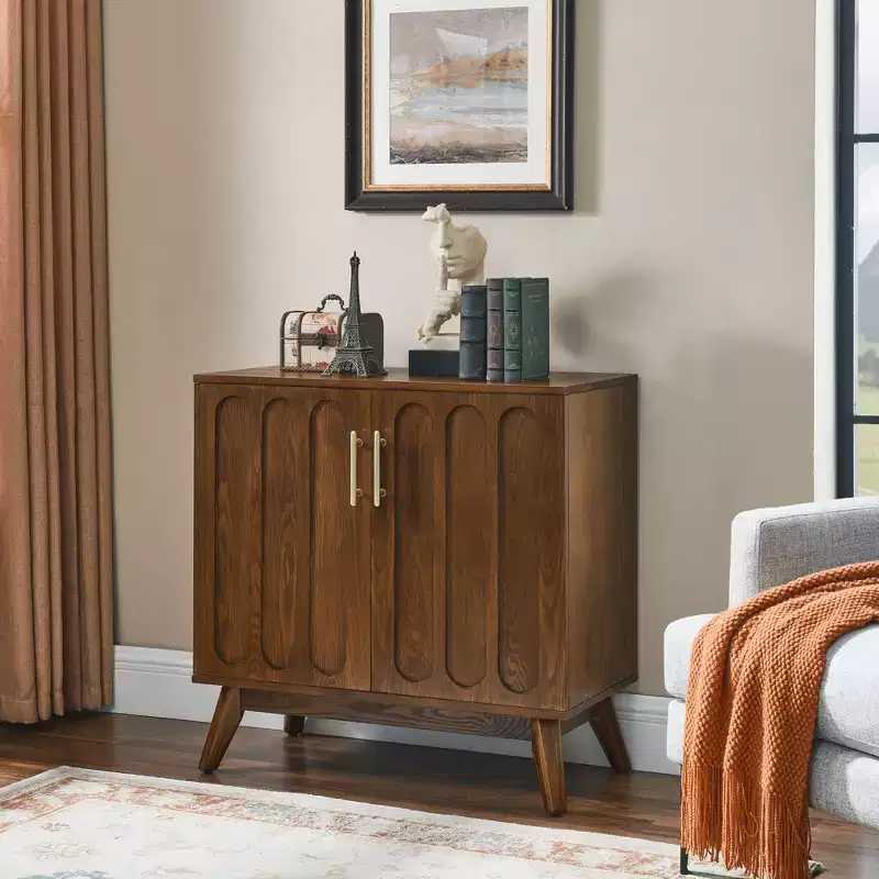MAYEERTY Fluted Sideboard Buffet Cabinet with Shelves Solid Wood Legs for Living Room Dining Room