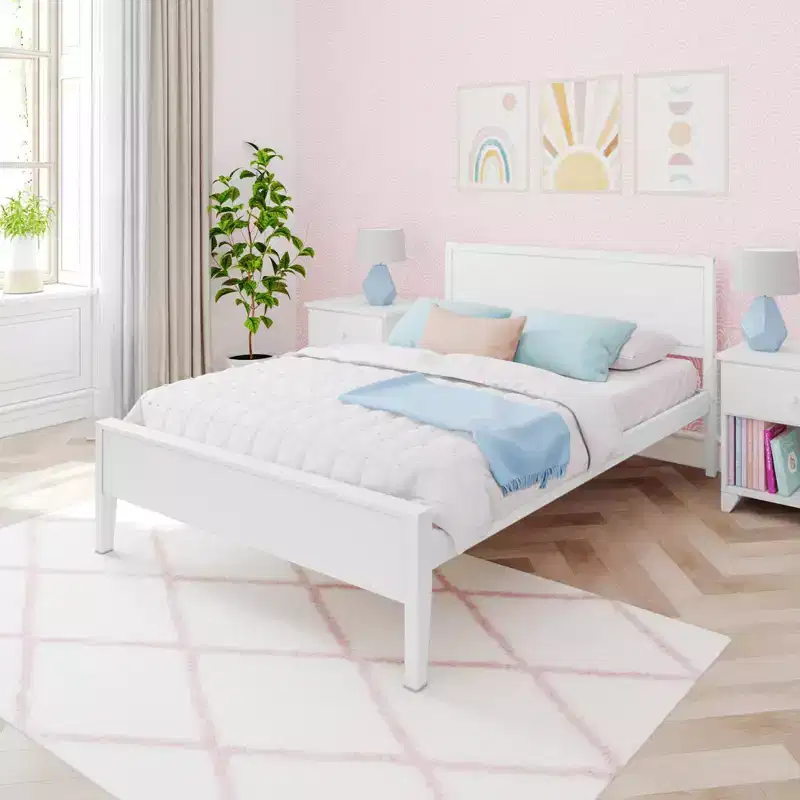 Full Size Bed Frame with Headboard, Solid Wood Platform Bed for Kids