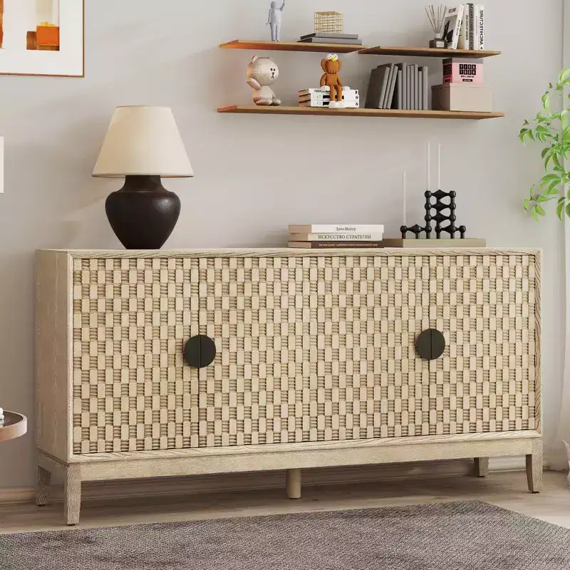 MDF Buffet Cabinet 4-Door with Carved Fluted Panels 63''W x 31.8''H x 15.8''D
