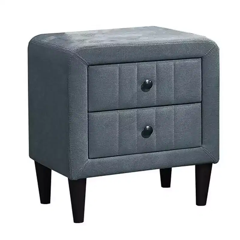Royal Hampton Nightstand, 2 Drawer, 22 Inch Slate Gray Brushed Linen Upholstery