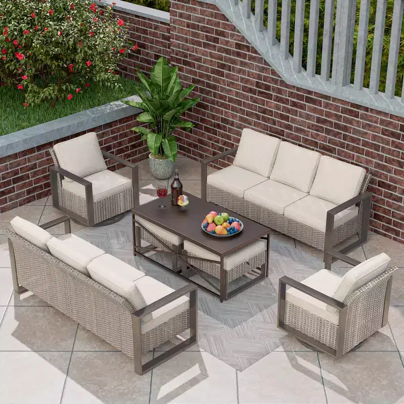 UPTIOT 7-Piece Wicker Outdoor Patio Conversation Set