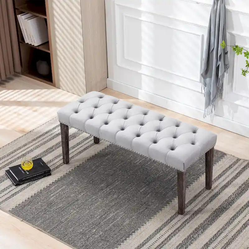 Upholstered Tufted Bench Ottoman Footrest Stool Accent Bench