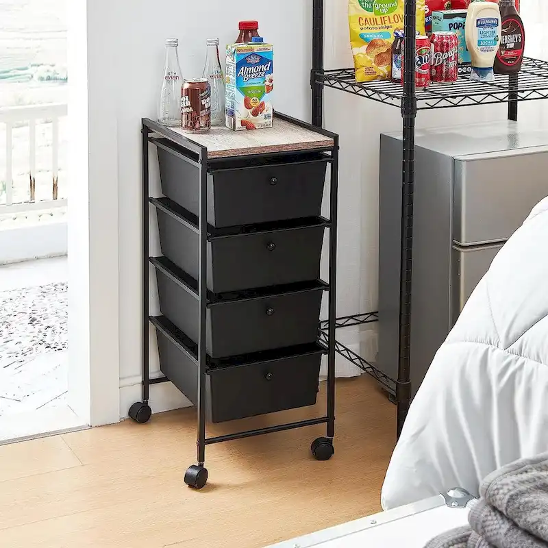 Suprima Storage Carts - 4 Drawer Woodtop Shelf by DormCo