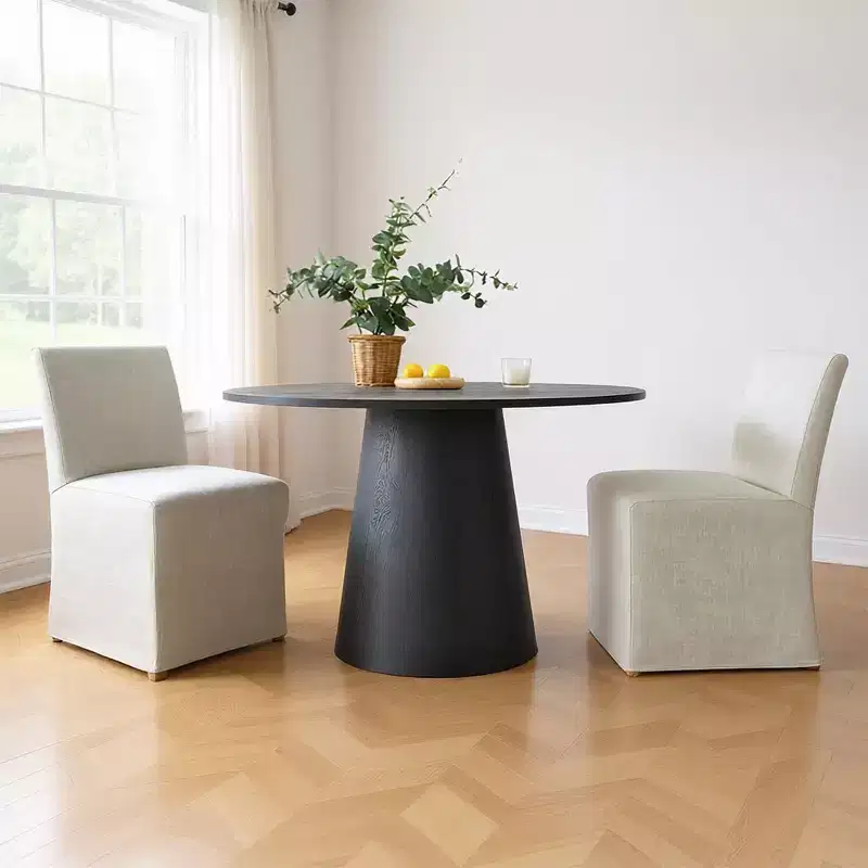 3-Piece Dining Room Table and Chair Set, 35 Round Table with Upholstered Slipcover Chairs for Breakfast Nook or Small Space-Panipeachy