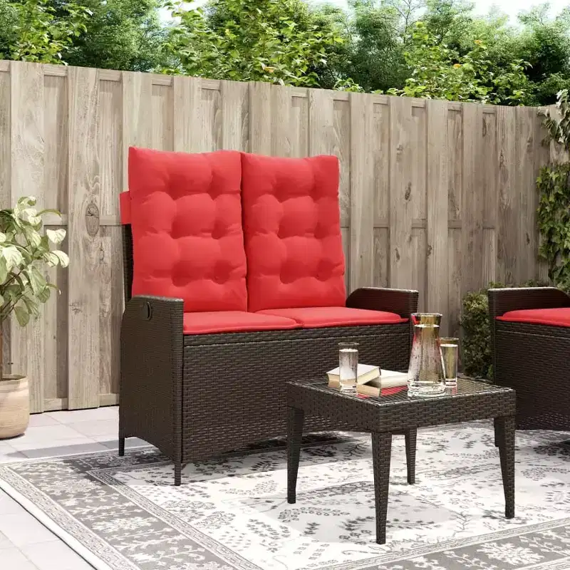 vidaXL Reclining Patio Bench with Cushions Seat Poly Rattan