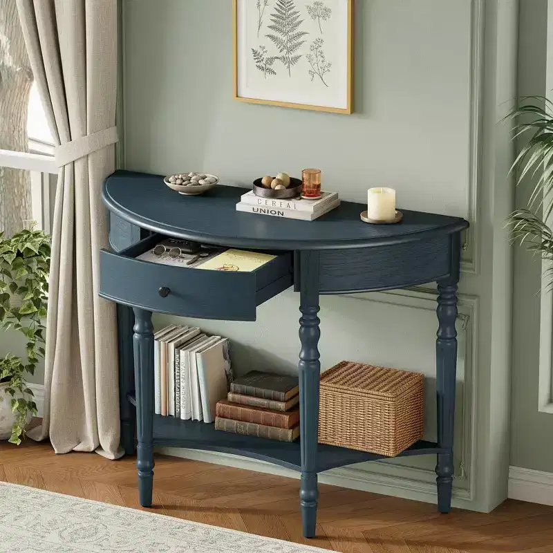 Polibi Farmhouse Crescent Entry Console with Drawer & Shelf