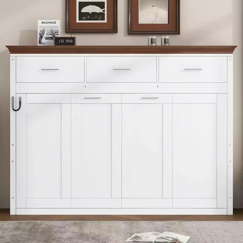 Twin Size Murphy Bed with 3 Drawers, Folding Wall Cabinet Bed, White