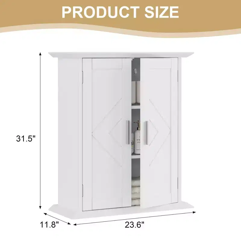 VECELO Modern Bathroom Storage Wall Cabinet with Adjustable Shelves, Freestanding Floor Cabinet for Bathroom, Entryway, and Small Spaces, White