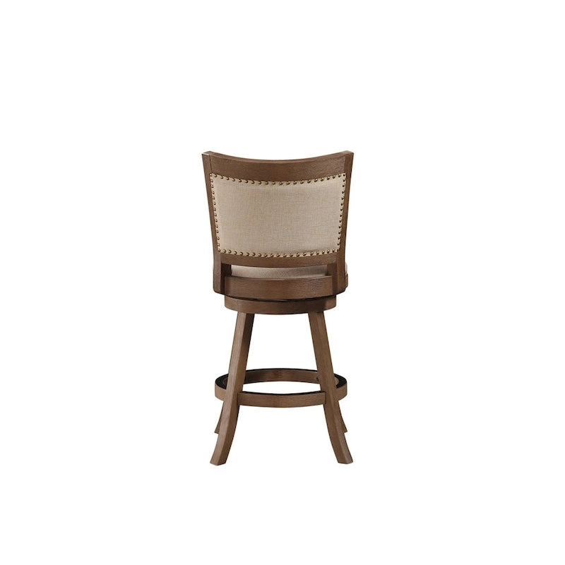 High Back Swivel Counter Stool with Linen Cushion and Wood Frame