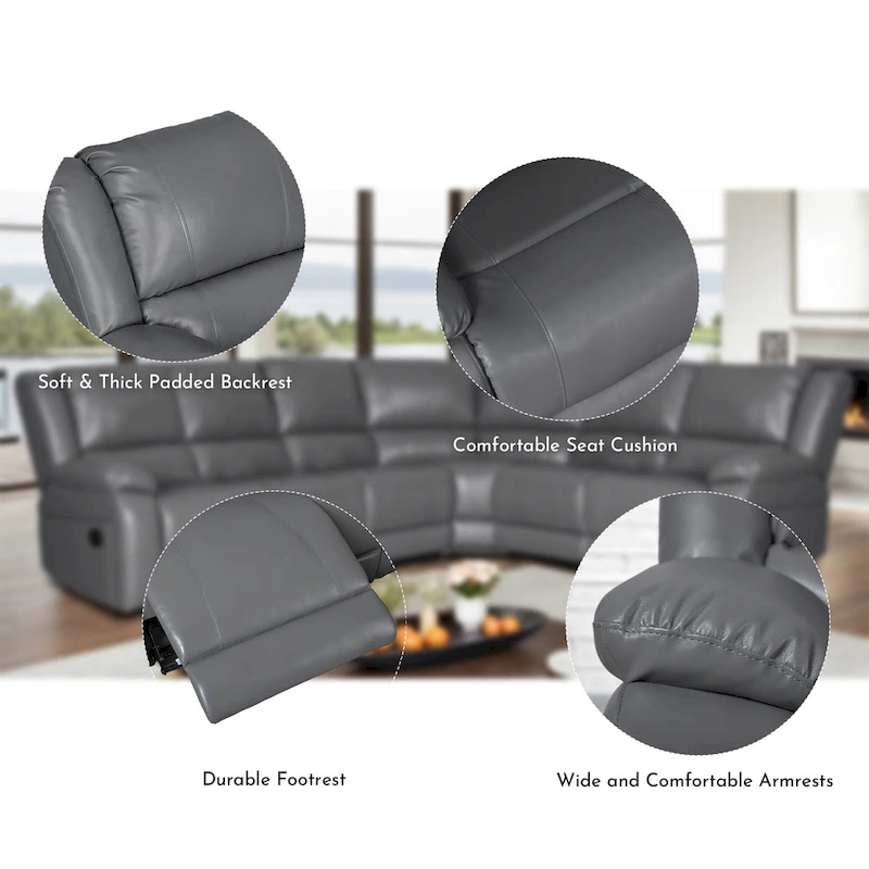 129W Faux Leather 6-Seat Large Manual Reclining Sectional Sofa