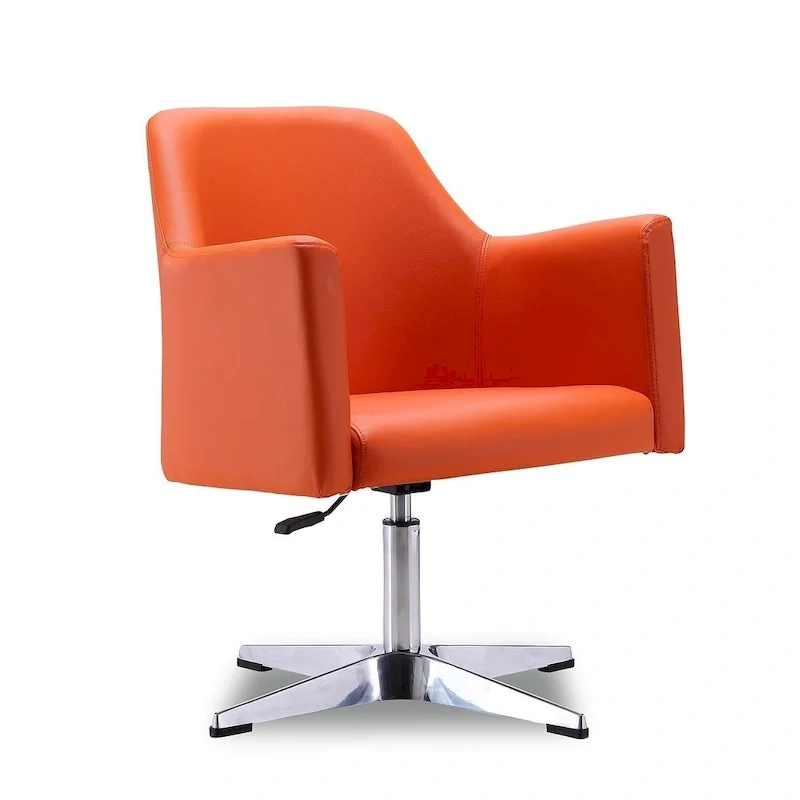 Polished Chrome Faux Leather Adjustable Height Swivel Accent Chair
